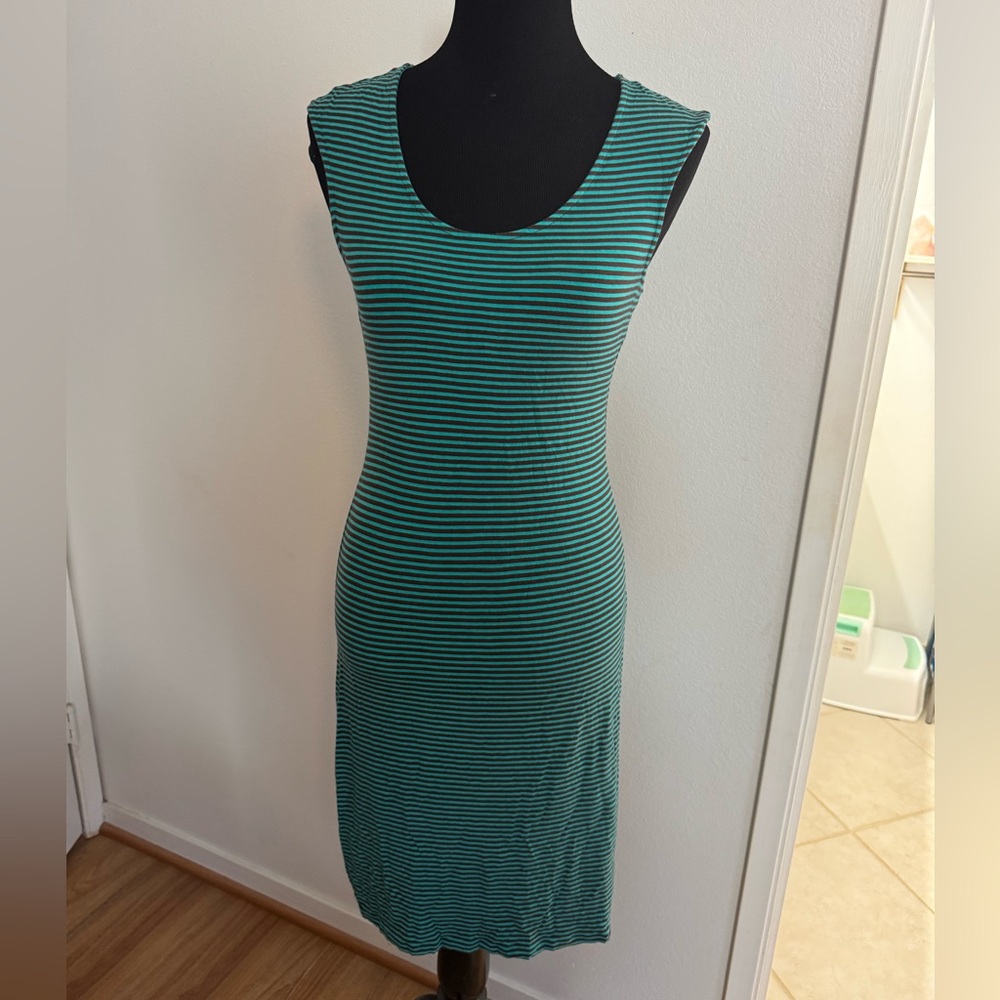 Tommy Bahama Green and Chocolate Brown Striped Midi Dress